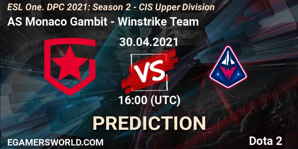 AS Monaco Gambit проти Winstrike Team: Поради щодо ставок, прогнози на матчі. 30.04.2021 at 15:55. Dota 2, ESL One. DPC 2021: Season 2 - CIS Upper Division