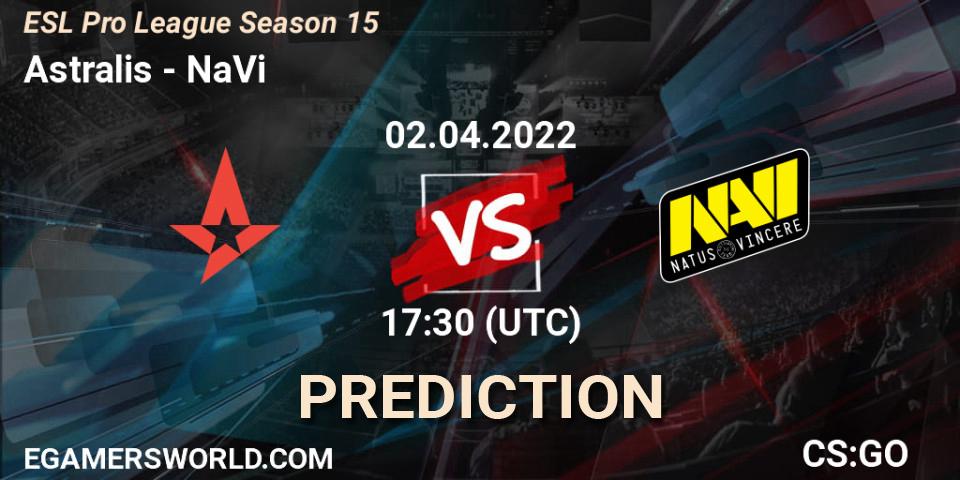 Astralis проти NaVi: Поради щодо ставок, прогнози на матчі. 02.04.2022 at 17:55. Counter-Strike (CS2), ESL Pro League Season 15