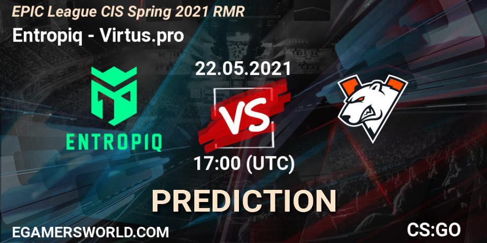 Entropiq проти Virtus.pro: Поради щодо ставок, прогнози на матчі. 22.05.2021 at 17:00. Counter-Strike (CS2), EPIC League CIS Spring 2021 RMR