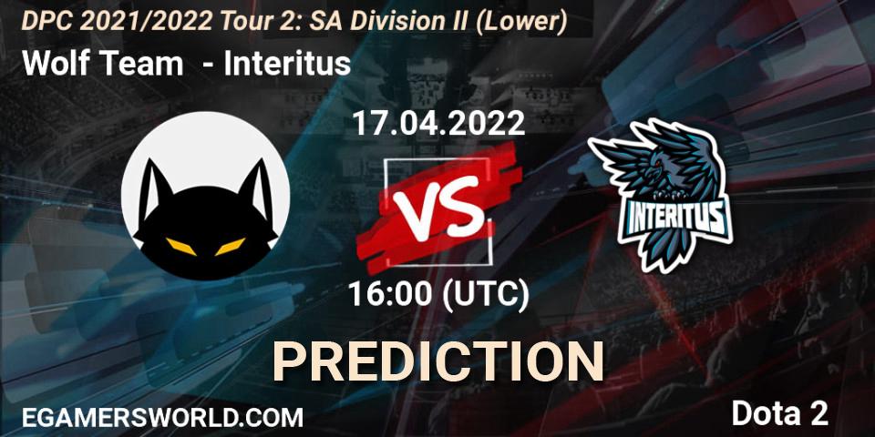 Wolf Team проти Interitus: Поради щодо ставок, прогнози на матчі. 17.04.2022 at 16:01. Dota 2, DPC 2021/2022 Tour 2: SA Division II (Lower)