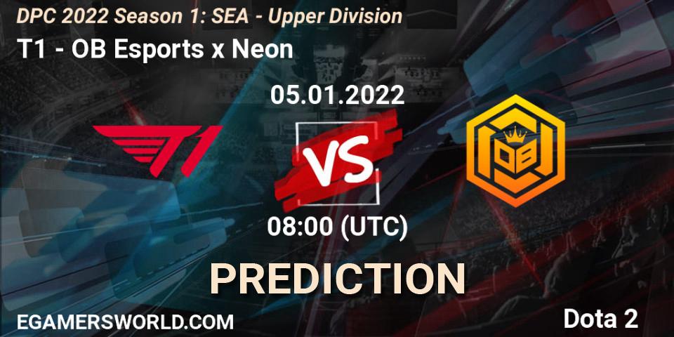 T1 проти OB Esports x Neon: Поради щодо ставок, прогнози на матчі. 05.01.2022 at 08:03. Dota 2, DPC 2022 Season 1: SEA - Upper Division