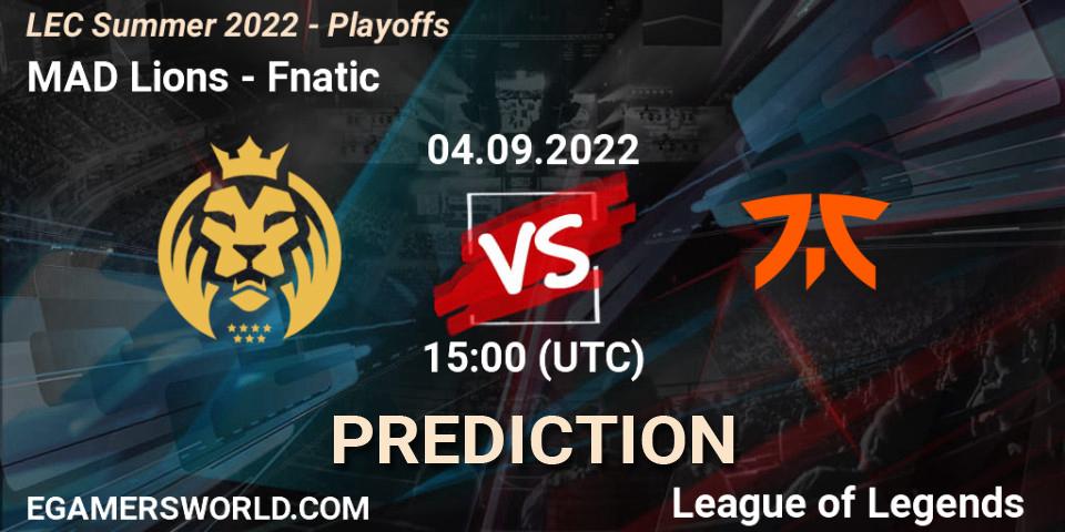 MAD Lions проти Fnatic: Поради щодо ставок, прогнози на матчі. 04.09.2022 at 15:00. LoL, LEC Summer 2022 - Playoffs