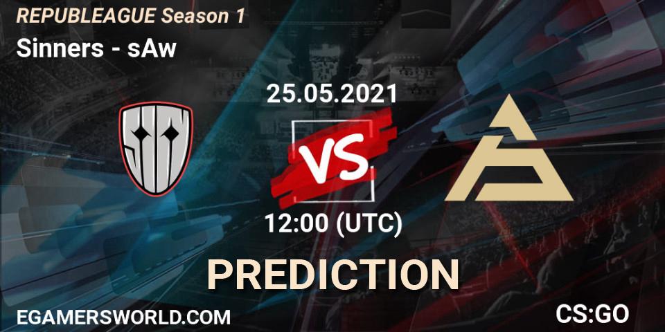 Sinners проти sAw: Поради щодо ставок, прогнози на матчі. 25.05.2021 at 12:00. Counter-Strike (CS2), REPUBLEAGUE Season 1
