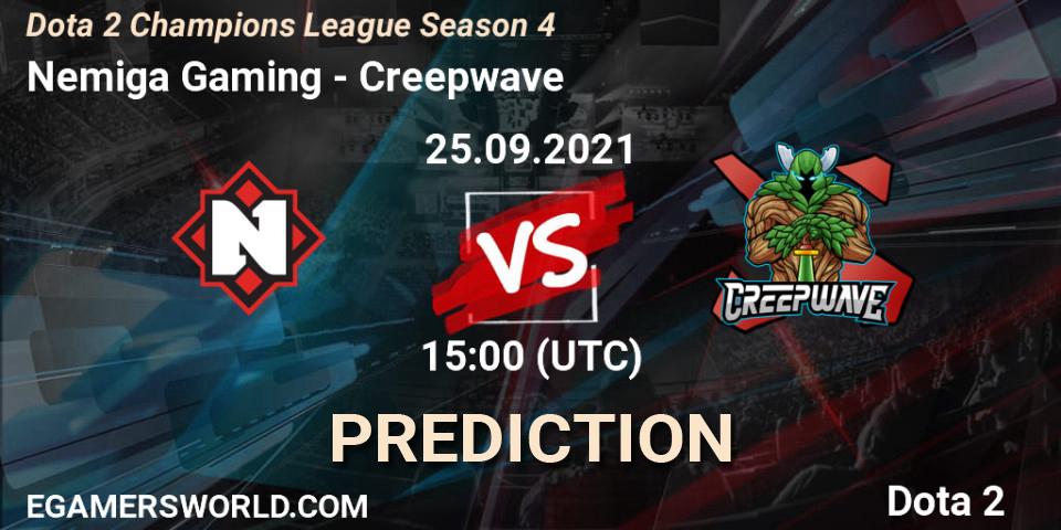 Nemiga Gaming проти Creepwave: Поради щодо ставок, прогнози на матчі. 25.09.2021 at 15:00. Dota 2, Dota 2 Champions League Season 4