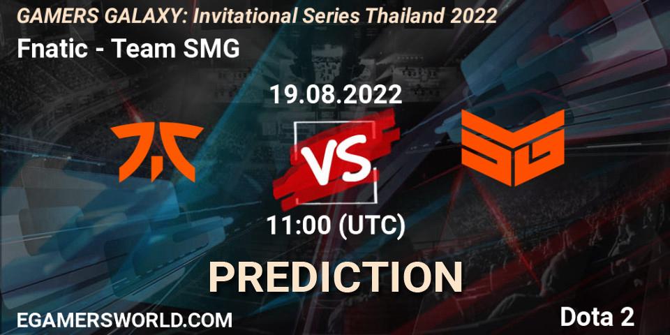 Fnatic проти Team SMG: Поради щодо ставок, прогнози на матчі. 19.08.2022 at 11:30. Dota 2, GAMERS GALAXY: Invitational Series Thailand 2022