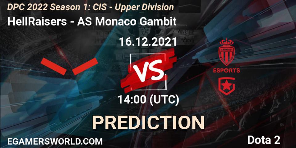 HellRaisers проти AS Monaco Gambit: Поради щодо ставок, прогнози на матчі. 16.12.2021 at 14:57. Dota 2, DPC 2022 Season 1: CIS - Upper Division