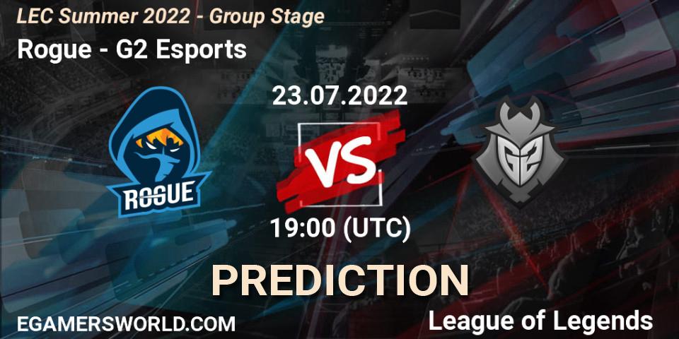 Rogue проти G2 Esports: Поради щодо ставок, прогнози на матчі. 23.07.2022 at 18:00. LoL, LEC Summer 2022 - Group Stage