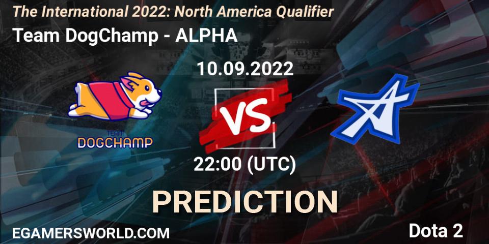 Team DogChamp проти ALPHA: Поради щодо ставок, прогнози на матчі. 10.09.2022 at 22:34. Dota 2, The International 2022: North America Qualifier