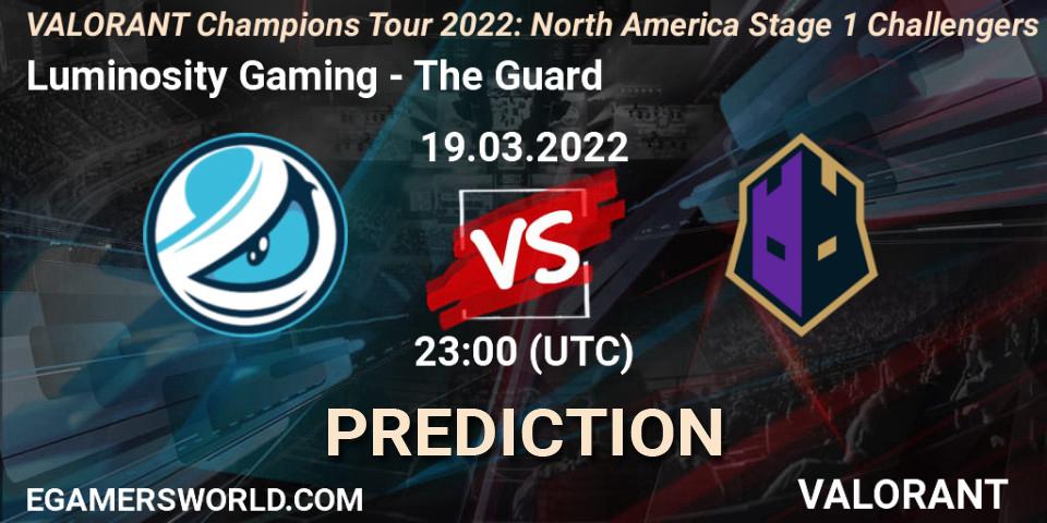 Luminosity Gaming проти The Guard: Поради щодо ставок, прогнози на матчі. 19.03.2022 at 23:00. VALORANT, VCT 2022: North America Stage 1 Challengers