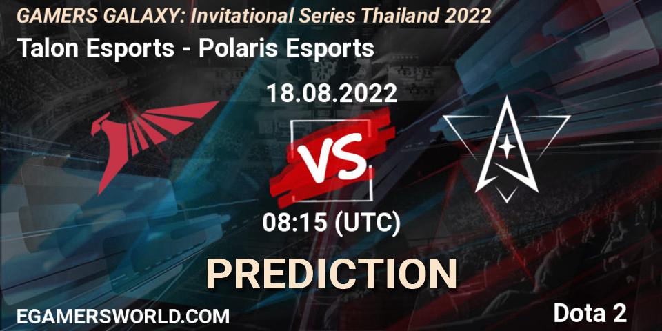 Talon Esports проти Polaris Esports: Поради щодо ставок, прогнози на матчі. 18.08.2022 at 07:55. Dota 2, GAMERS GALAXY: Invitational Series Thailand 2022