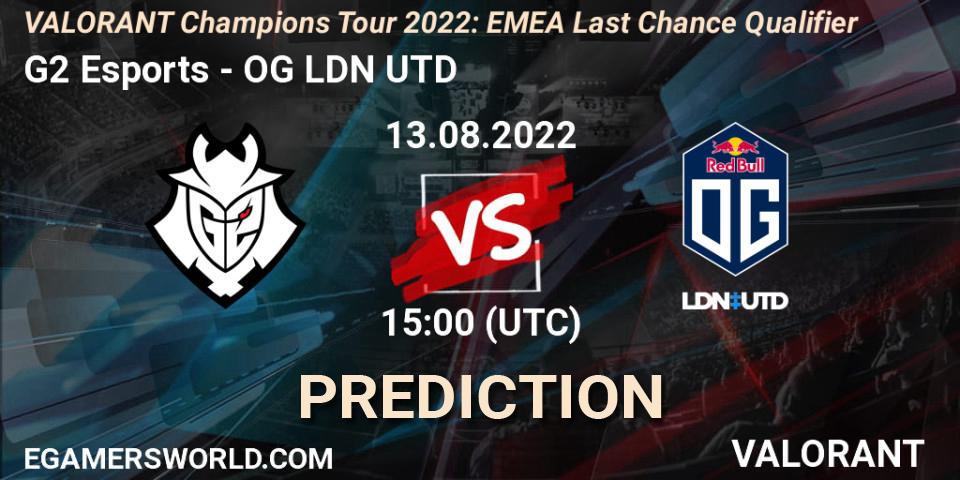 G2 Esports проти OG LDN UTD: Поради щодо ставок, прогнози на матчі. 13.08.2022 at 16:00. VALORANT, VCT 2022: EMEA Last Chance Qualifier