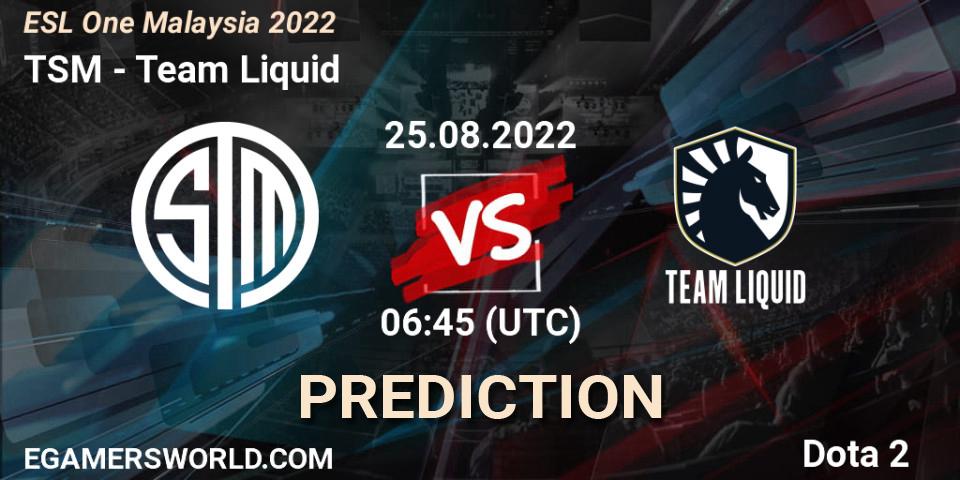 TSM проти Team Liquid: Поради щодо ставок, прогнози на матчі. 25.08.2022 at 06:57. Dota 2, ESL One Malaysia 2022
