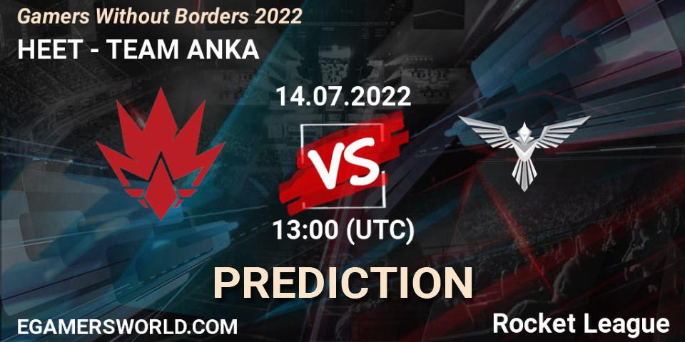 HEET проти TEAM ANKA: Поради щодо ставок, прогнози на матчі. 14.07.2022 at 13:00. Rocket League, Gamers Without Borders 2022