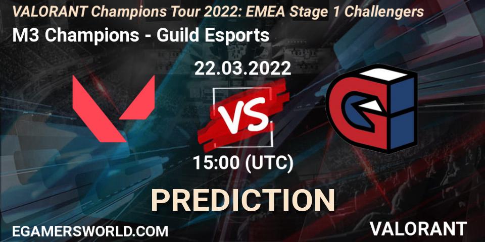 M3 Champions проти Guild Esports: Поради щодо ставок, прогнози на матчі. 22.03.2022 at 15:00. VALORANT, VCT 2022: EMEA Stage 1 Challengers