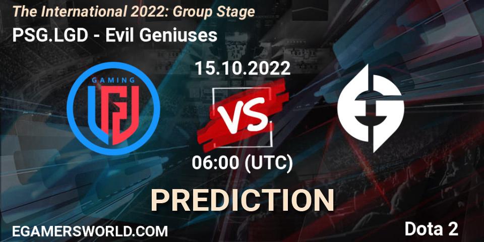PSG.LGD проти Evil Geniuses: Поради щодо ставок, прогнози на матчі. 15.10.2022 at 06:30. Dota 2, The International 2022: Group Stage