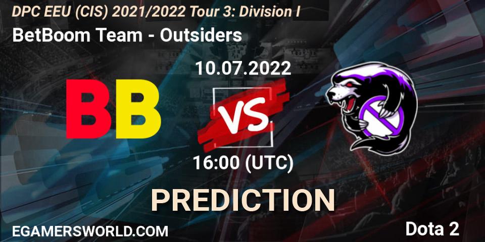 BetBoom Team проти Outsiders: Поради щодо ставок, прогнози на матчі. 10.07.2022 at 13:00. Dota 2, DPC EEU (CIS) 2021/2022 Tour 3: Division I