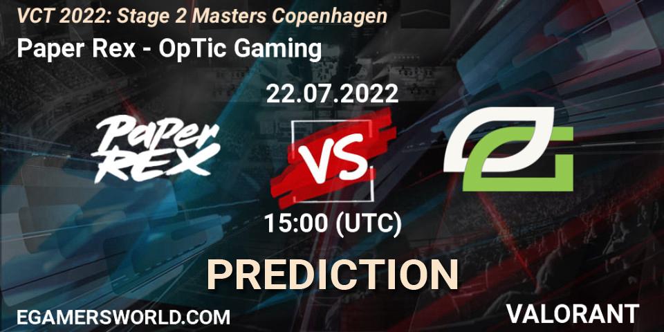Paper Rex проти OpTic Gaming: Поради щодо ставок, прогнози на матчі. 22.07.2022 at 15:15. VALORANT, VCT 2022: Stage 2 Masters Copenhagen