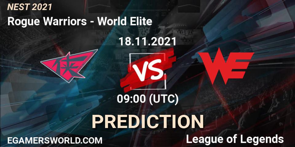 Rogue Warriors проти World Elite: Поради щодо ставок, прогнози на матчі. 18.11.2021 at 09:00. LoL, NEST 2021