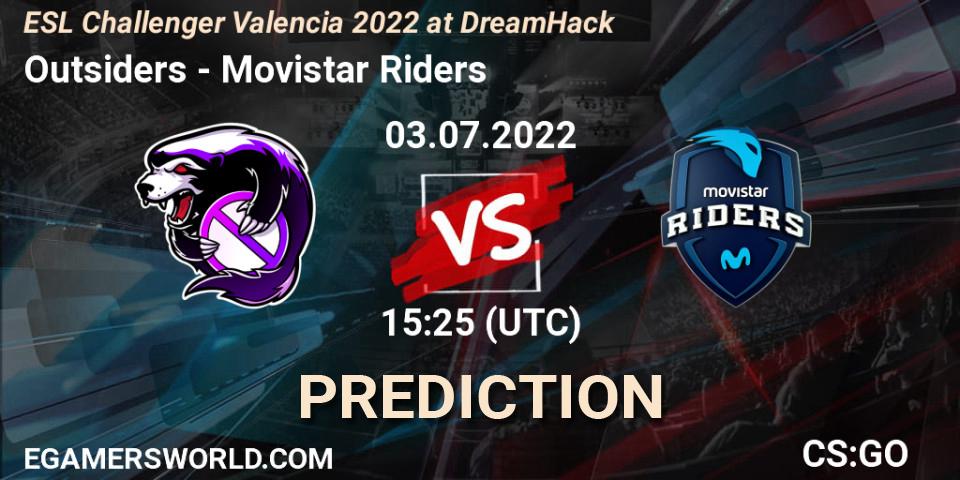 Outsiders проти Movistar Riders: Поради щодо ставок, прогнози на матчі. 03.07.2022 at 15:25. Counter-Strike (CS2), ESL Challenger Valencia 2022 at DreamHack