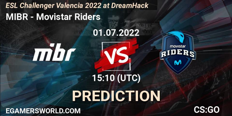 MIBR проти Movistar Riders: Поради щодо ставок, прогнози на матчі. 01.07.2022 at 15:25. Counter-Strike (CS2), ESL Challenger Valencia 2022 at DreamHack