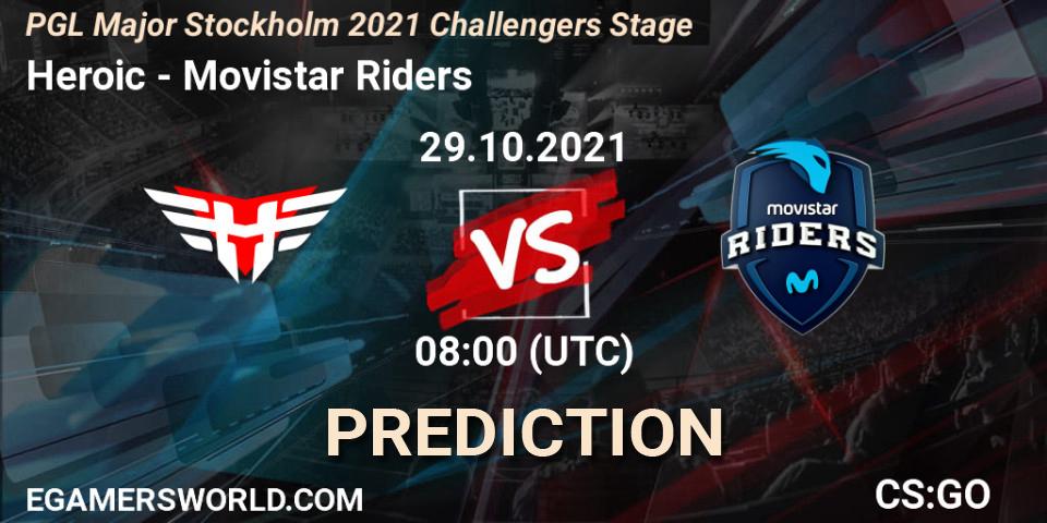 Heroic проти Movistar Riders: Поради щодо ставок, прогнози на матчі. 29.10.2021 at 08:15. Counter-Strike (CS2), PGL Major Stockholm 2021 Challengers Stage
