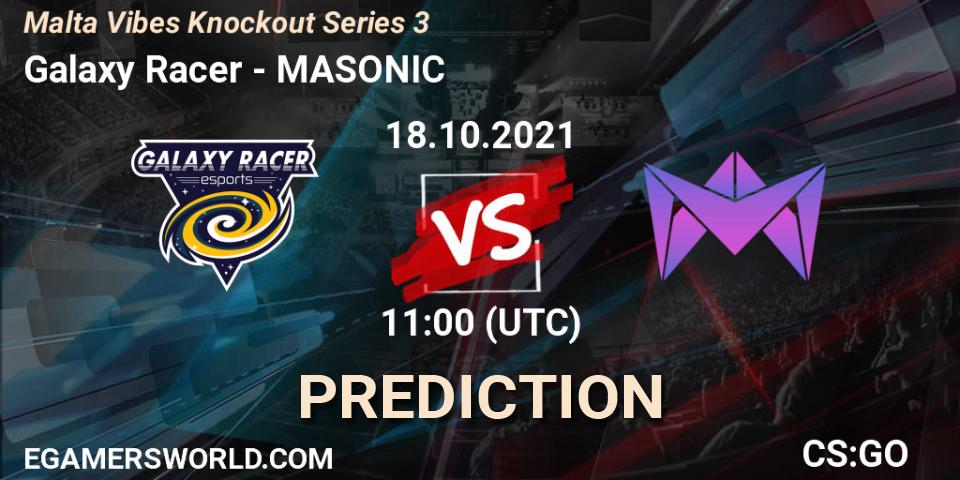Galaxy Racer проти MASONIC: Поради щодо ставок, прогнози на матчі. 18.10.2021 at 11:00. Counter-Strike (CS2), Malta Vibes Knockout Series 3