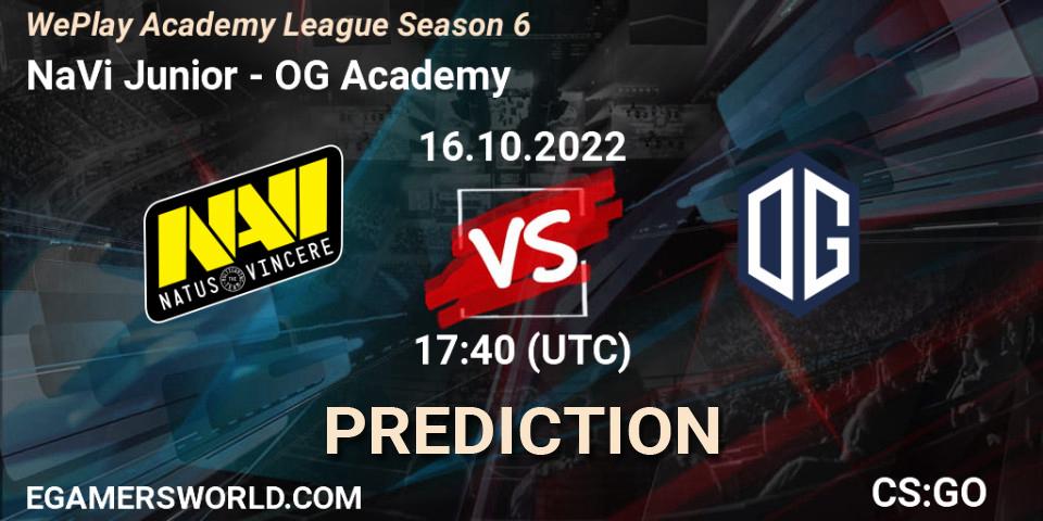 NaVi Junior проти OG Academy: Поради щодо ставок, прогнози на матчі. 28.10.2022 at 15:55. Counter-Strike (CS2), WePlay Academy League Season 6
