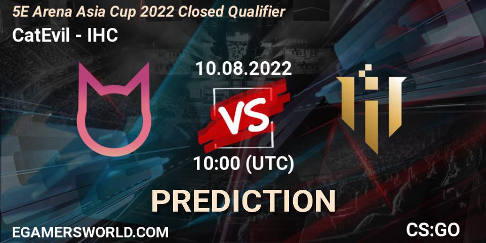 CatEvil проти IHC: Поради щодо ставок, прогнози на матчі. 10.08.2022 at 10:00. Counter-Strike (CS2), 5E Arena Asia Cup 2022 Closed Qualifier