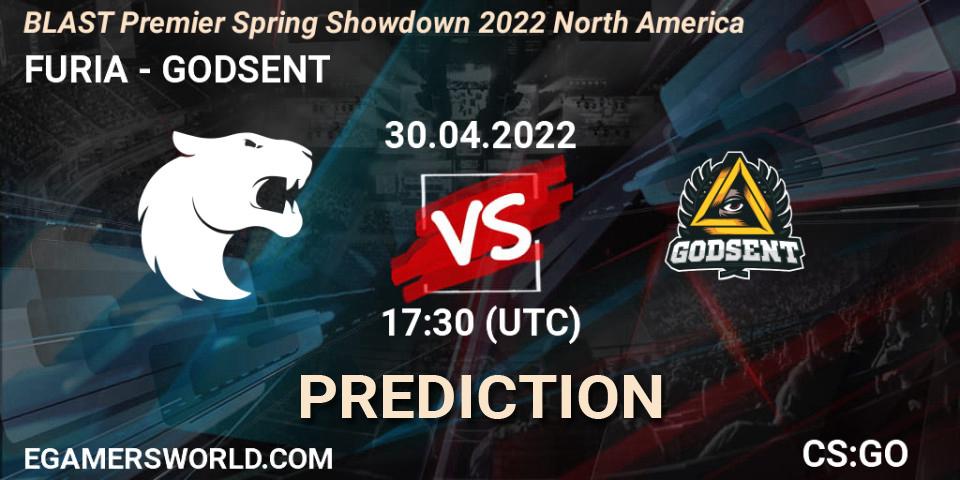 FURIA проти GODSENT: Поради щодо ставок, прогнози на матчі. 30.04.2022 at 16:55. Counter-Strike (CS2), BLAST Premier Spring Showdown 2022 North America