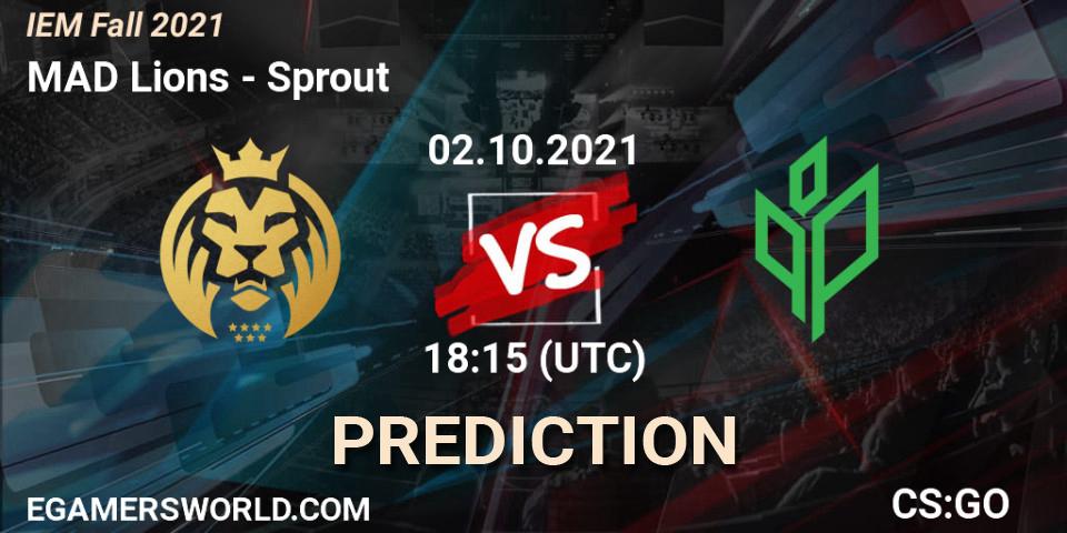 MAD Lions проти Sprout: Поради щодо ставок, прогнози на матчі. 02.10.2021 at 18:30. Counter-Strike (CS2), IEM Fall 2021: Europe RMR