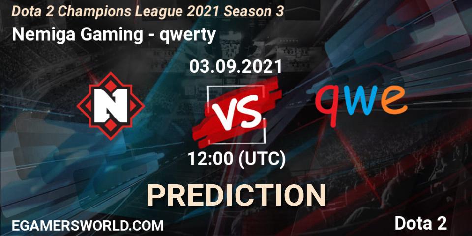 Nemiga Gaming проти qwerty: Поради щодо ставок, прогнози на матчі. 02.09.2021 at 15:01. Dota 2, Dota 2 Champions League 2021 Season 3