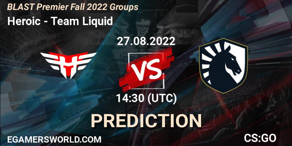 Heroic проти Team Liquid: Поради щодо ставок, прогнози на матчі. 27.08.2022 at 14:30. Counter-Strike (CS2), BLAST Premier Fall 2022 Groups