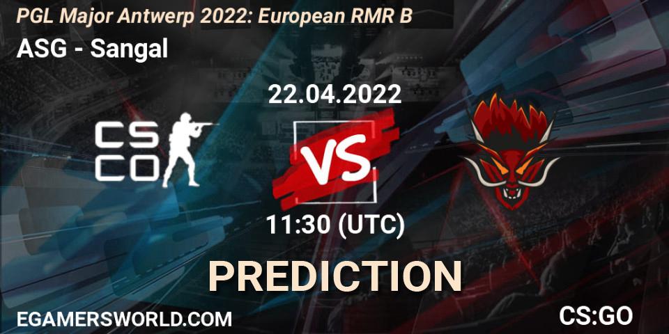 ASG проти Sangal: Поради щодо ставок, прогнози на матчі. 22.04.2022 at 11:15. Counter-Strike (CS2), PGL Major Antwerp 2022: European RMR B