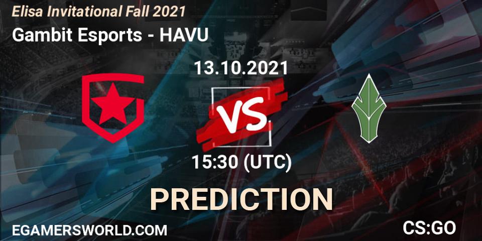 Gambit Esports проти HAVU: Поради щодо ставок, прогнози на матчі. 13.10.2021 at 15:30. Counter-Strike (CS2), Elisa Invitational Fall 2021