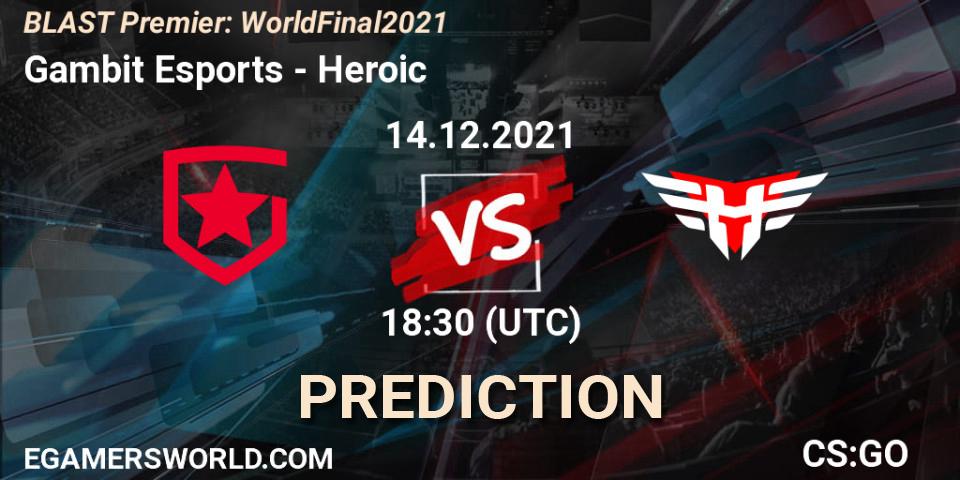 Gambit Esports проти Heroic: Поради щодо ставок, прогнози на матчі. 14.12.2021 at 19:40. Counter-Strike (CS2), BLAST Premier: World Final 2021