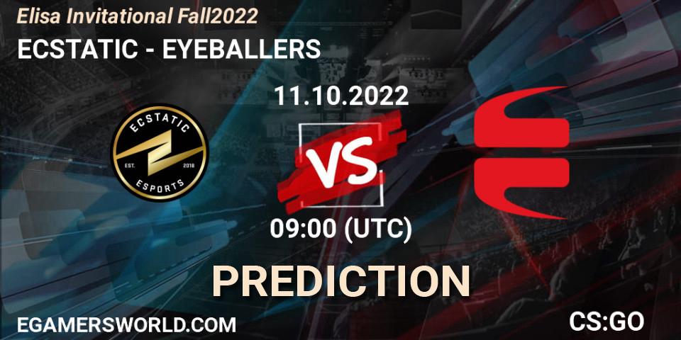 ECSTATIC проти EYEBALLERS: Поради щодо ставок, прогнози на матчі. 11.10.2022 at 09:00. Counter-Strike (CS2), Elisa Invitational Fall 2022