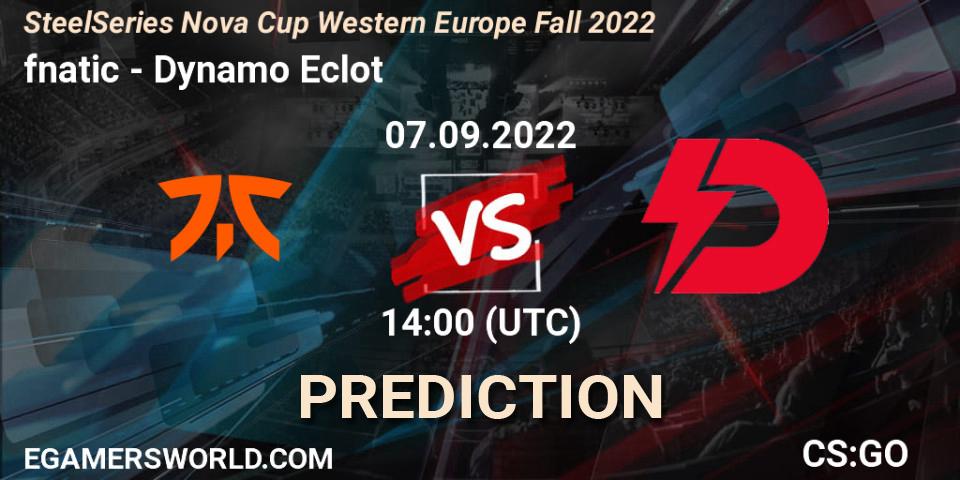 fnatic проти Dynamo Eclot: Поради щодо ставок, прогнози на матчі. 07.09.2022 at 14:00. Counter-Strike (CS2), SteelSeries Nova Cup Western Europe Fall 2022