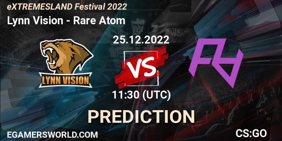 Lynn Vision проти Rare Atom: Поради щодо ставок, прогнози на матчі. 25.12.2022 at 12:00. Counter-Strike (CS2), eXTREMESLAND Festival 2022