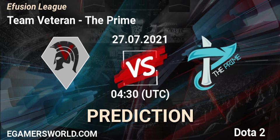 Team Veteran проти The Prime: Поради щодо ставок, прогнози на матчі. 27.07.2021 at 04:45. Dota 2, Efusion League