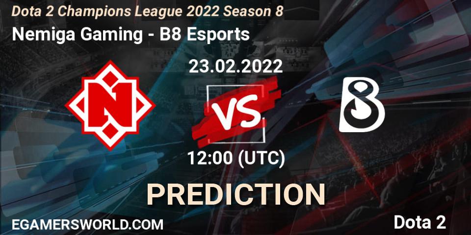 Nemiga Gaming проти B8 Esports: Поради щодо ставок, прогнози на матчі. 23.02.2022 at 12:00. Dota 2, Dota 2 Champions League 2022 Season 8