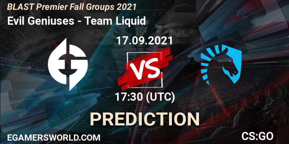 Evil Geniuses проти Team Liquid: Поради щодо ставок, прогнози на матчі. 17.09.2021 at 17:30. Counter-Strike (CS2), BLAST Premier Fall Groups 2021
