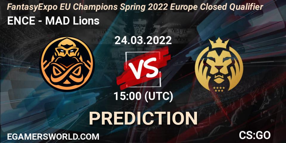 ENCE проти MAD Lions: Поради щодо ставок, прогнози на матчі. 24.03.2022 at 15:00. Counter-Strike (CS2), FantasyExpo EU Champions Spring 2022 Europe Closed Qualifier