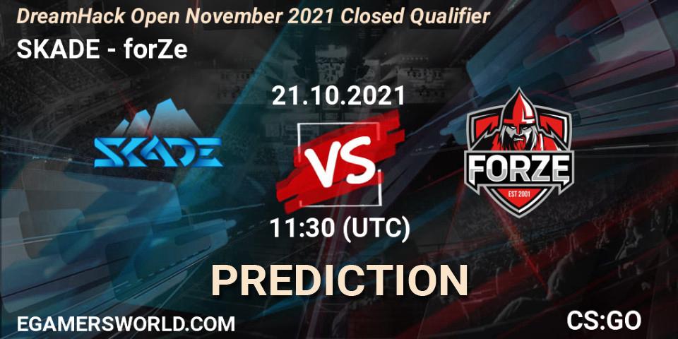 SKADE проти forZe: Поради щодо ставок, прогнози на матчі. 21.10.2021 at 11:30. Counter-Strike (CS2), DreamHack Open November 2021 Closed Qualifier