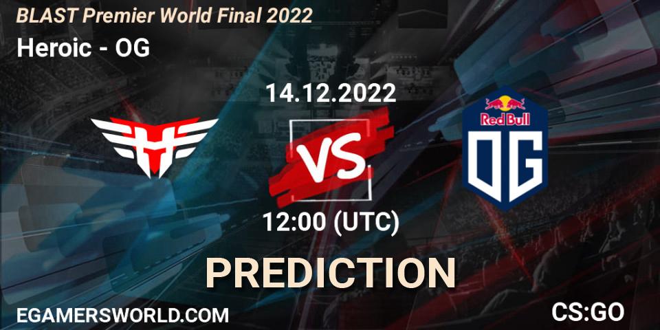 Heroic проти OG: Поради щодо ставок, прогнози на матчі. 14.12.2022 at 14:15. Counter-Strike (CS2), BLAST Premier World Final 2022