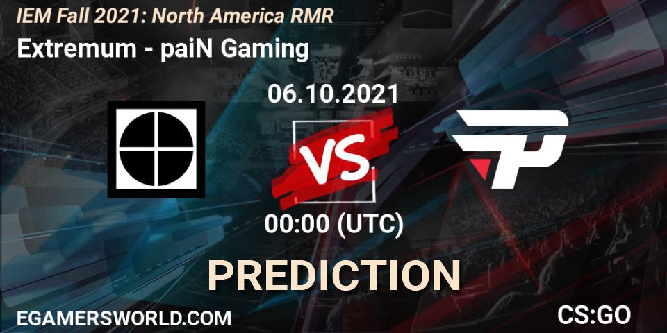 Extremum проти paiN Gaming: Поради щодо ставок, прогнози на матчі. 06.10.2021 at 00:45. Counter-Strike (CS2), IEM Fall 2021: North America RMR