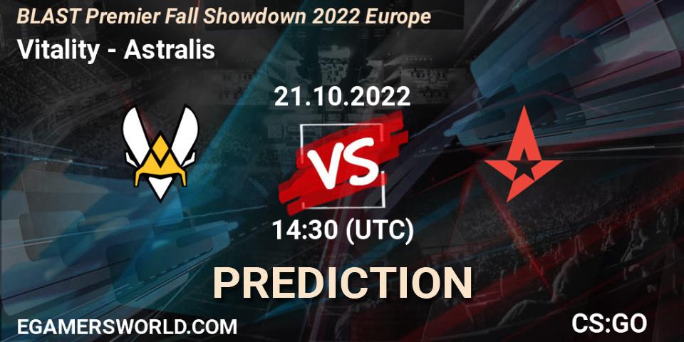 Vitality проти Astralis: Поради щодо ставок, прогнози на матчі. 21.10.2022 at 14:30. Counter-Strike (CS2), BLAST Premier Fall Showdown 2022 Europe