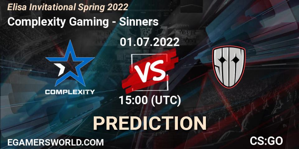 Complexity Gaming проти Sinners: Поради щодо ставок, прогнози на матчі. 01.07.2022 at 15:20. Counter-Strike (CS2), Elisa Invitational Spring 2022