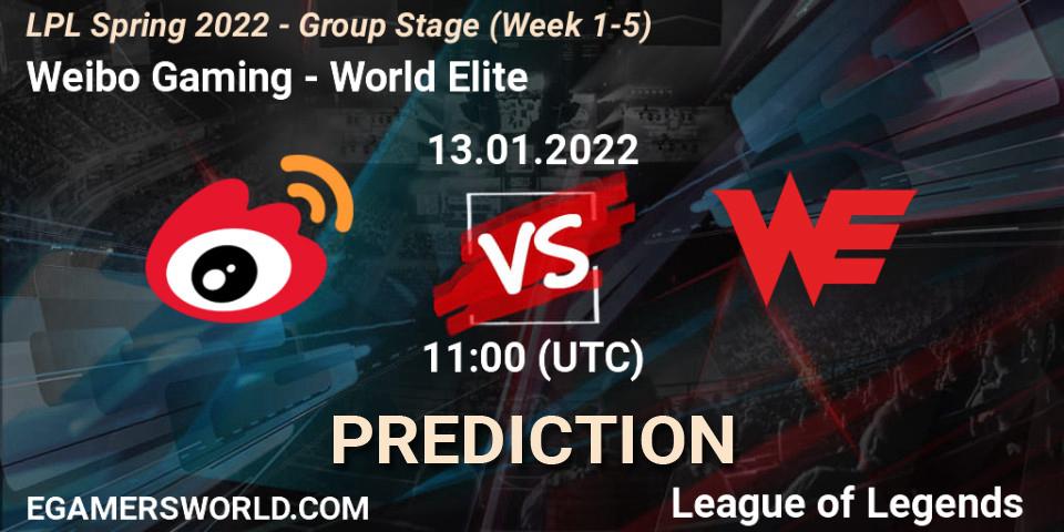 Weibo Gaming проти World Elite: Поради щодо ставок, прогнози на матчі. 13.01.2022 at 11:20. LoL, LPL Spring 2022 - Group Stage (Week 1-5)