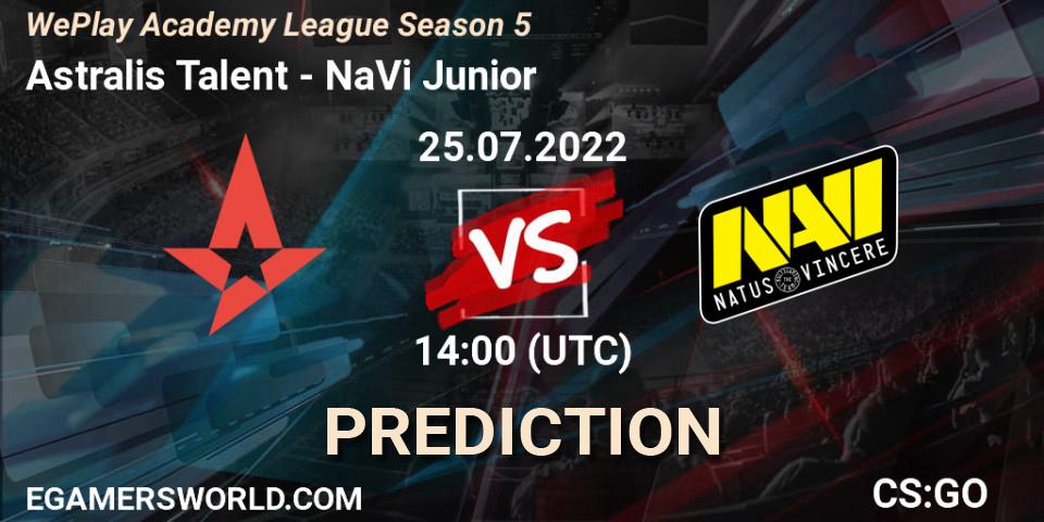 Astralis Talent проти NaVi Junior: Поради щодо ставок, прогнози на матчі. 25.07.2022 at 14:00. Counter-Strike (CS2), WePlay Academy League Season 5
