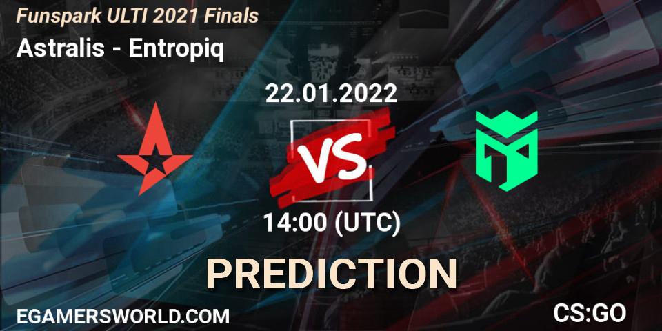 Astralis проти Entropiq: Поради щодо ставок, прогнози на матчі. 22.01.2022 at 14:00. Counter-Strike (CS2), Funspark ULTI 2021 Finals